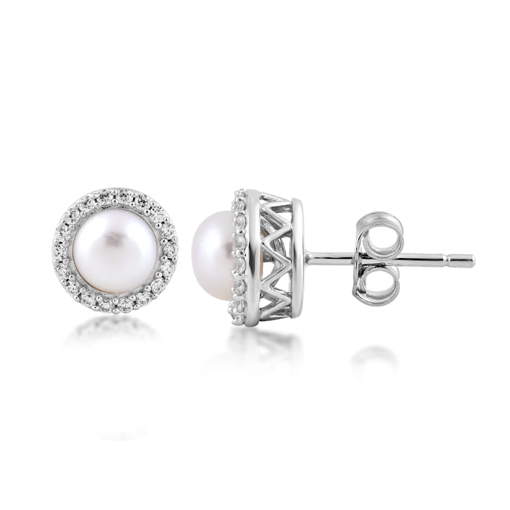 Jewelili Sterling Silver 7mm Pearl Cultured and Round White Cubic
Zirconia Stud Earrings