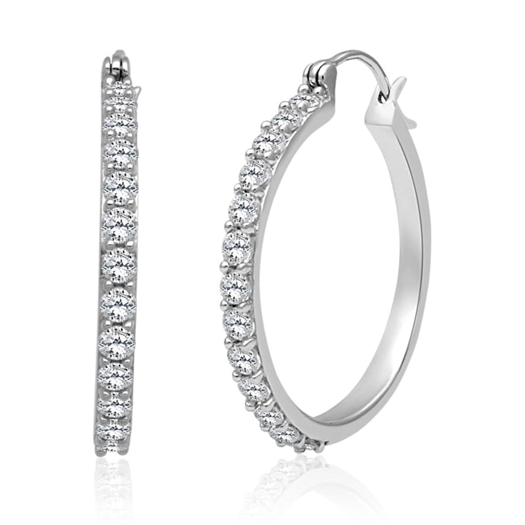 Created White Sapphire Sterling Silver Hoops Earrings 2.08 CTW