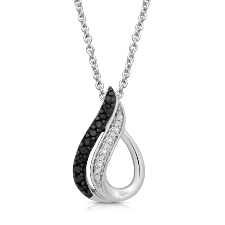 Jewelili Sterling Silver Black and White Round Diamond Drop Pendant with
Rolo Chain