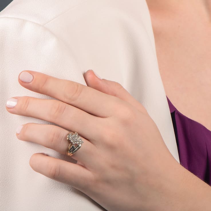 White Diamond 10K Yellow Gold Cluster Ring 0.50 CTW