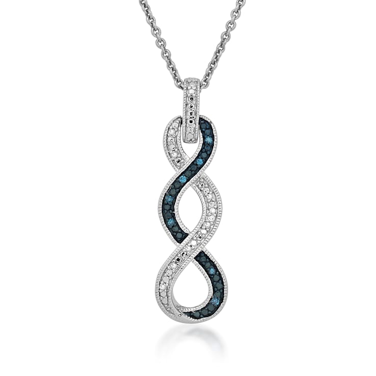 Jewelili Sterling Silver Treated Blue and White Diamond Twist Pendant,
18" Rolo Chain