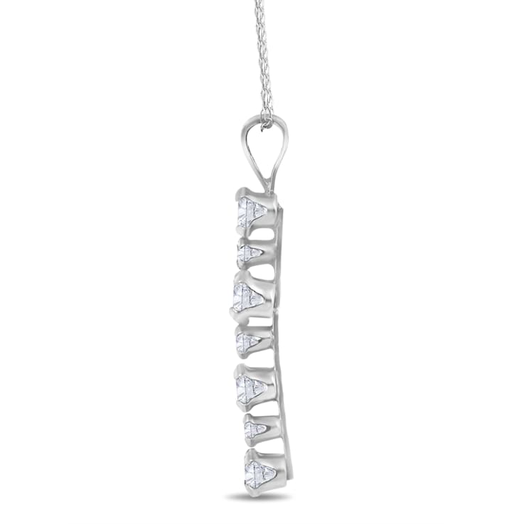 Jewelili 10K White Gold Round White Cubic Zirconia Cross Pendant with
Rope Chain