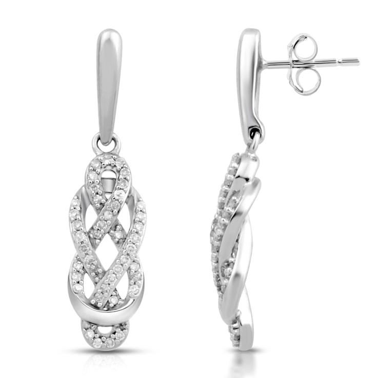 White Diamond Sterling Silver Dangling Earrings 0.25 CTW