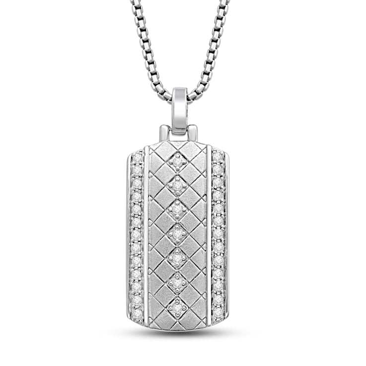 Jewelili Sterling Silver 1 3 Ctw White Diamond Dog Tag Mens