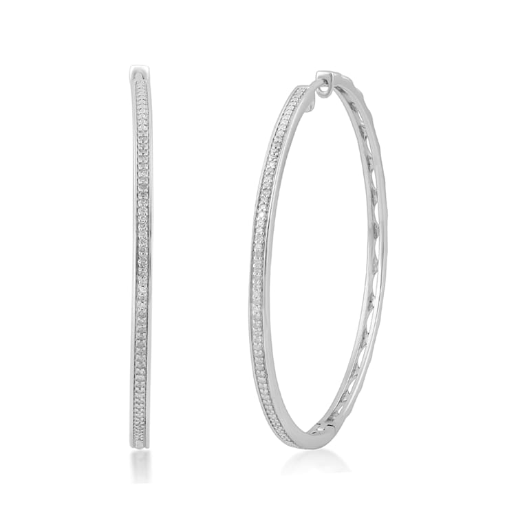 White Diamond Sterling Silver Hoops Earrings 0.25 CTW