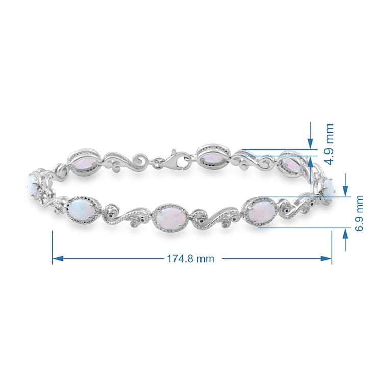 Sterling Silver Created Opal and White Diamond Tennis Bracelet