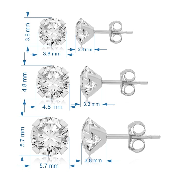 Jewelili 3 Pair Box Set Stud Earrings with White Round Cubic Zirconia in
10K White Gold