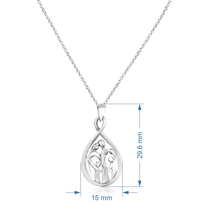 Jewelili Sterling Silver Parent and Three Children Family Pendant
