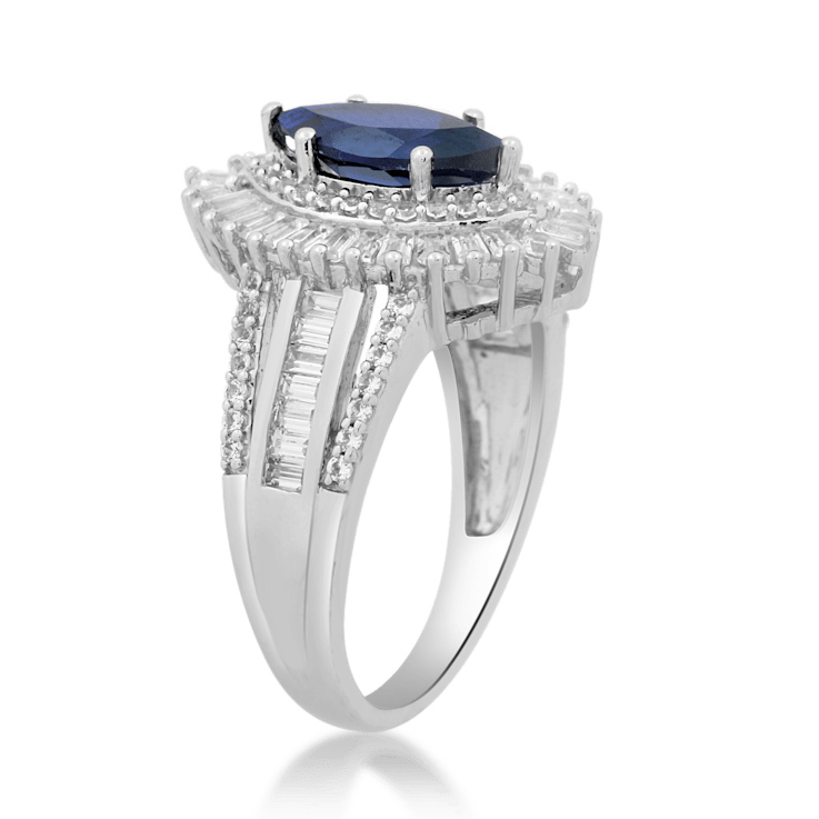 Created Blue Sapphire and White Sapphire Sterling Silver Cocktail Ring
2.98 CTW