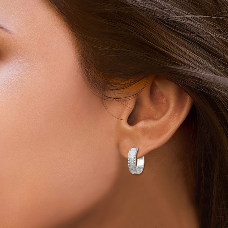 Natural White Diamond Sterling Silver Hoop Earrings 0.25 CTW