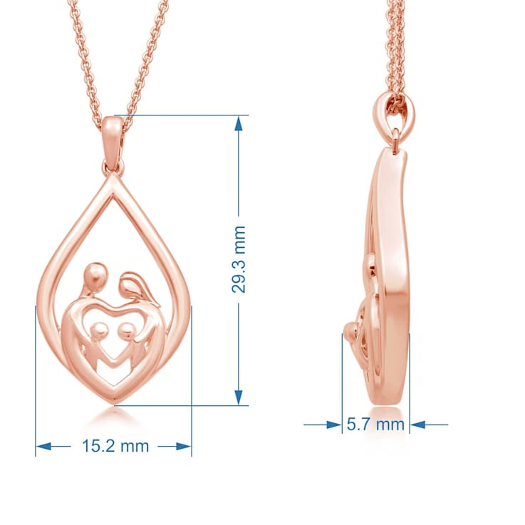 Jewelili 14K Rose Gold Over Sterling Silver Parent and 2 Children Family Pendant