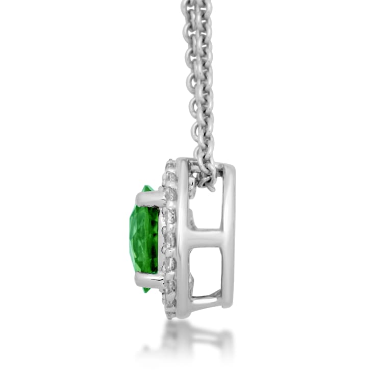 Jewelili Sterling Silver Emerald and Created White Sapphire Pendant with
Rolo Chain