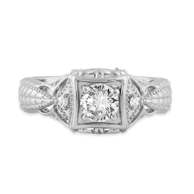 Cubic Zirconia Sterling Silver Vintage Wedding Engagement Ring 1.0 CTW