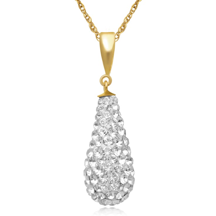 Jewelili 10K Yellow Gold 2MM Round Cubic Zirconia Drop Shape Pendant
with Rolo Chain