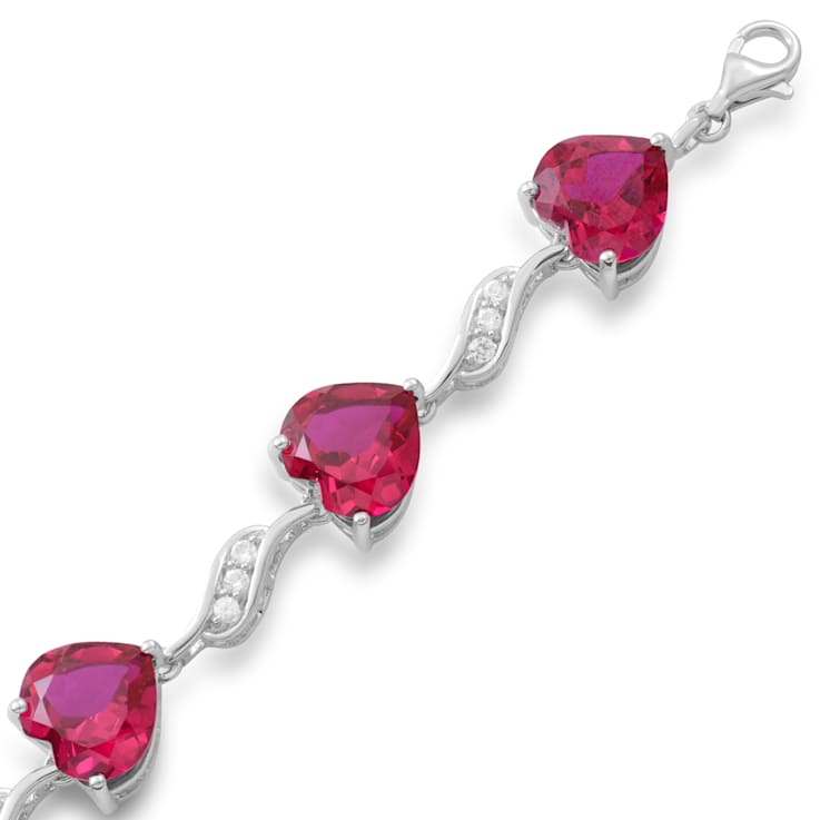 Created Ruby and White Sapphire Sterling Silver Bracelet 10.87 CTW