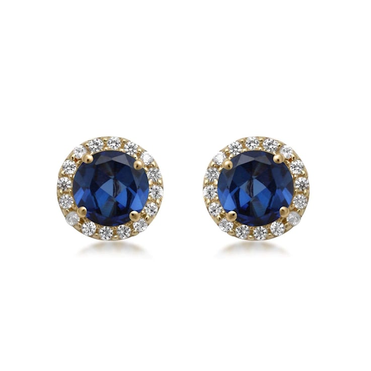 10K Yellow Gold 5 MM Round Lab Created Sapphire and Round Created White
Sapphire Stud Earrings