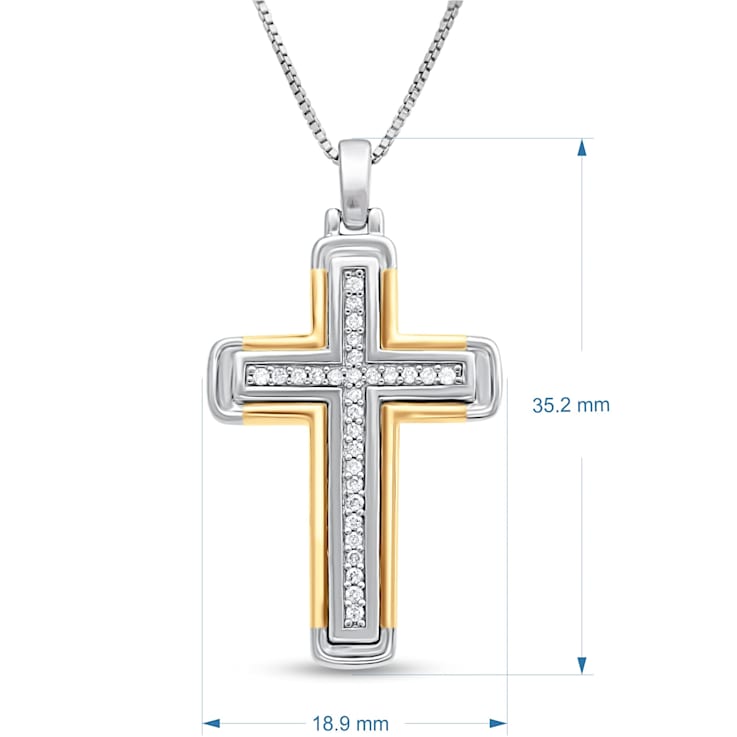Jewelili Yellow Gold over Sterling Silver Diamond Mens Cross Pendant
with Box Chain