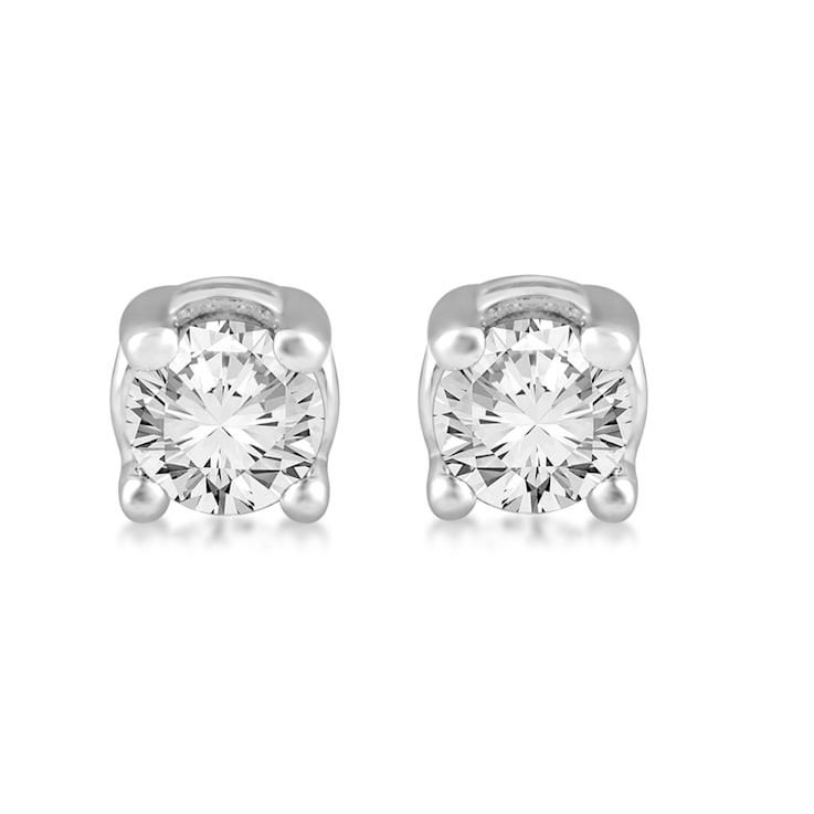 Jewelili 14K White Gold 1/5ctw White Round Diamond Stud Earrings
