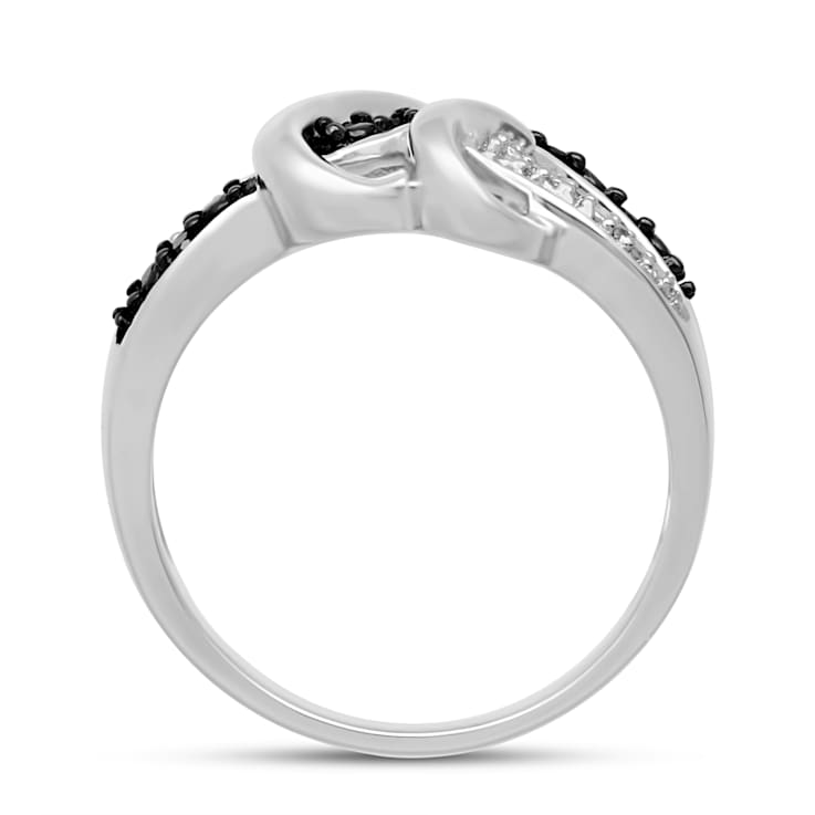 Jewelili Sterling Silver 1/10 Cttw Treated Black and White Round Diamond Ring