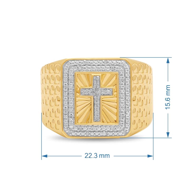 White Diamond 14K Yellow Gold Over Sterling Silver Cross Texture Men's
Ring 0.10 CTW