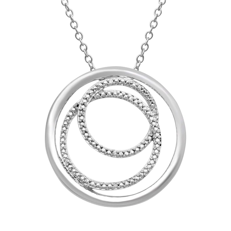 Sterling Silver White Round Diamond Multi Circle Pendant, 18" Cable Chain