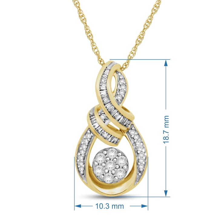 Jewelili 10K Yellow Gold 1/4 Ctw White Baguette and Round Diamond
Cluster Pendant, 18" Rope Chain