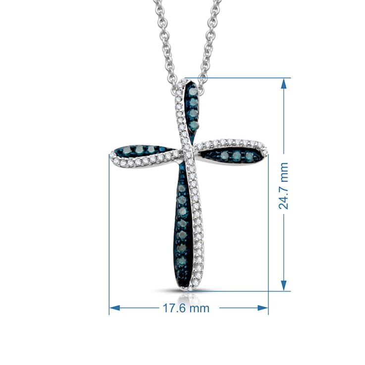 White and Black Diamond Sterling Silver Cross Pendant 0.33CTW