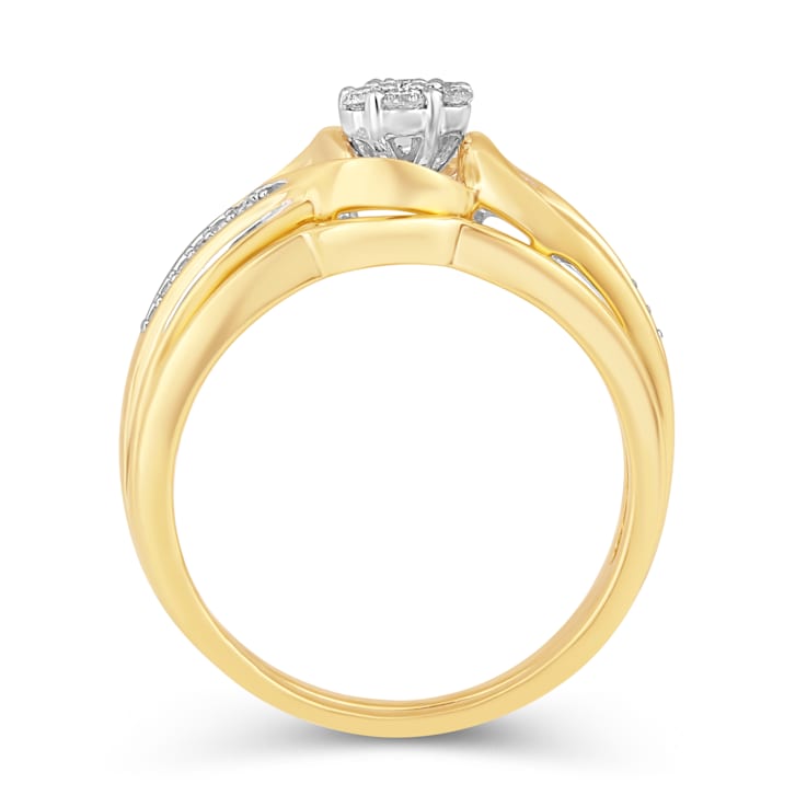 Jewelili Yellow Gold over Sterling Silver 1/2 ctw White Round and
Baguette Diamond Ring