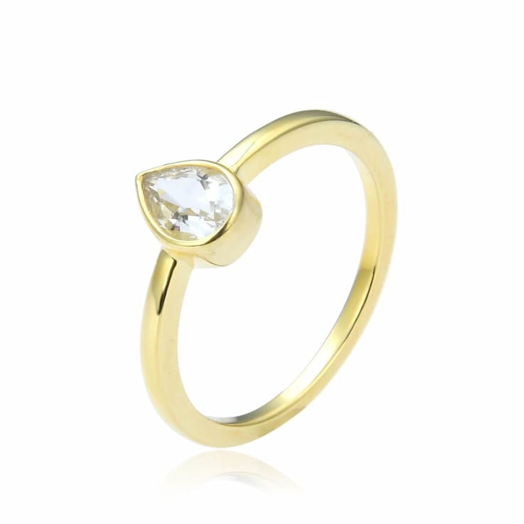 All Natural White Topaz Pear Shaped White Topaz Solitaire Ring
