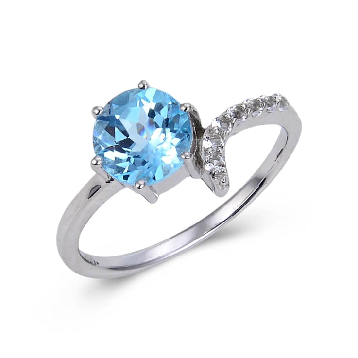 Sterling Silver Round Blue Topaz Ring Accented with White Topaz