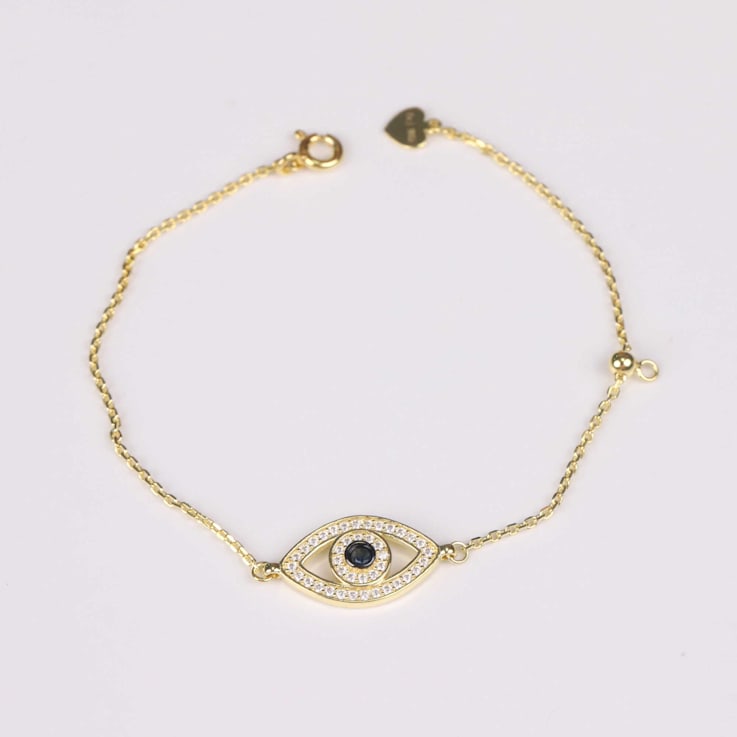 Moissanite And Sapphire Evil Eye 14K Yellow Gold Plated Bracelet