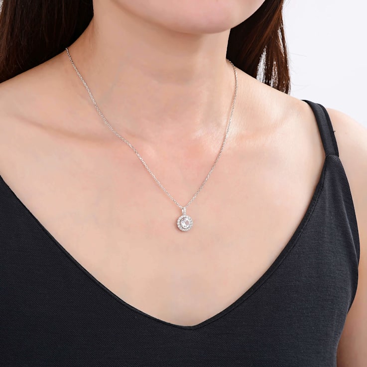Classic Round White Topaz Sterling Silver Pendant With Chain