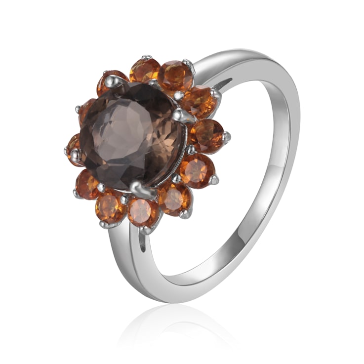 Sterling Silver Smoky Quartz with Citrine Ring