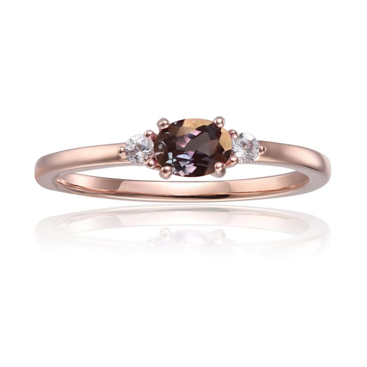 Created Alexandrite and White Sapphire Dainty Rose Gold Plated Sterling
Silver Ring