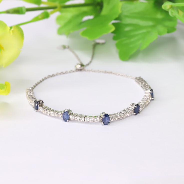 Oval Sapphire And White Zircon Sterling Silver Bracelet