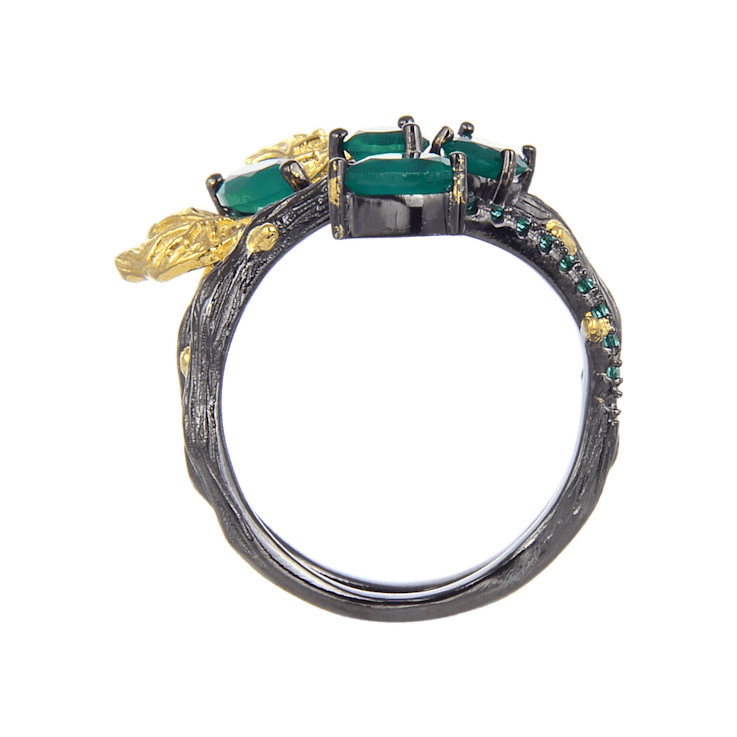 Artisan Green Agate Gold Plated Butterfly Ring