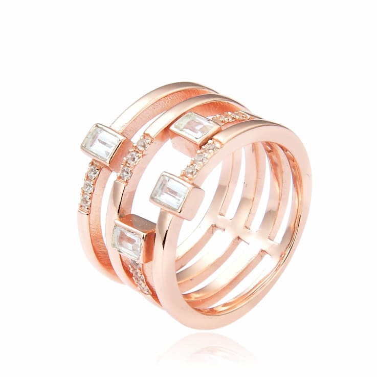 Solid Baguette White Topaz Rose Gold Plated Sterling Silver Ring with
All Natural White Sapphire