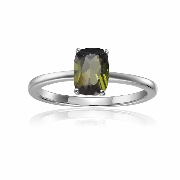 Cushion Green Tourmaline Sterling Silver Solitaire Ring