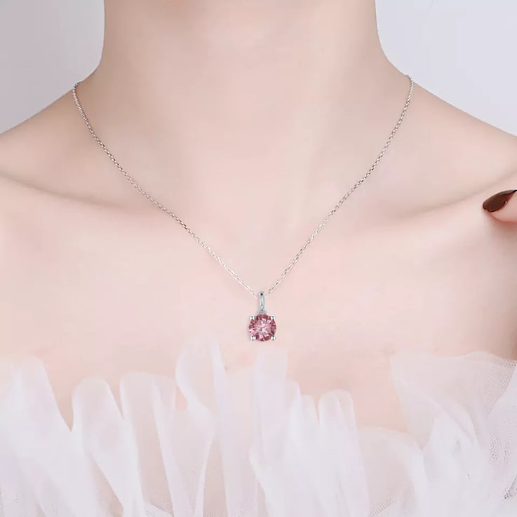 Pink Moissanite Solitaire Minimalist Necklace