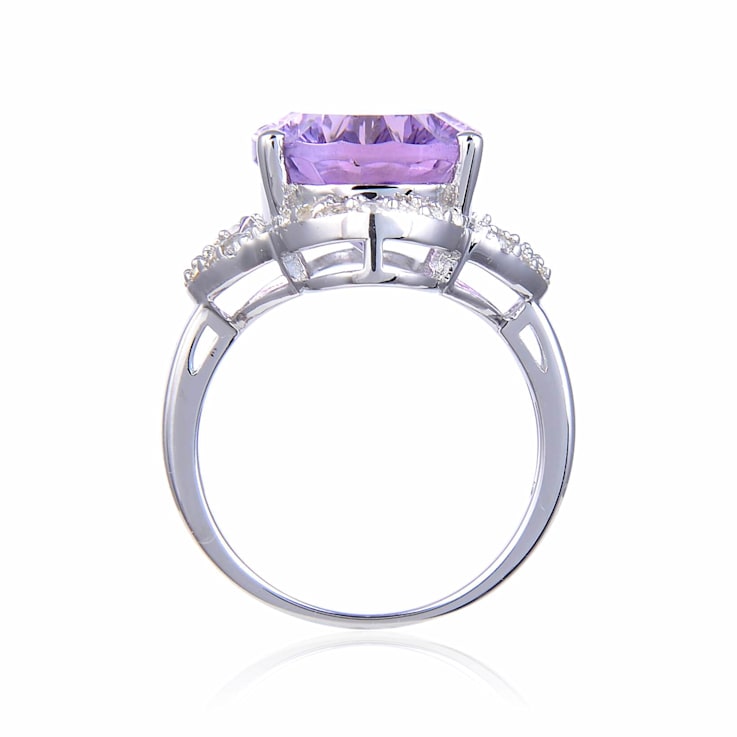 Statement Sterling Silver Concave Oval Pink Amethyst White Topaz Ring