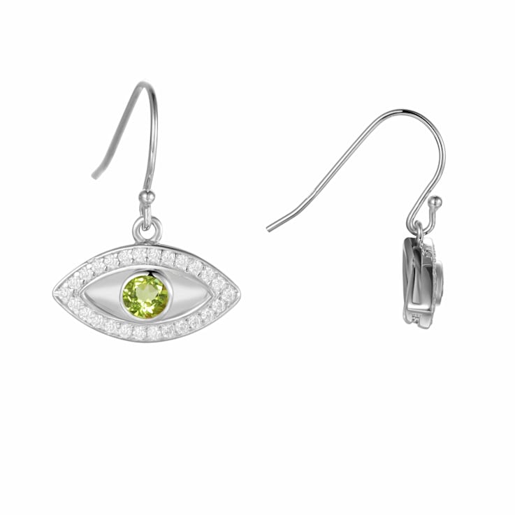 Green Peridot Rhodium Over Sterling Silver Evil Eye Earrings