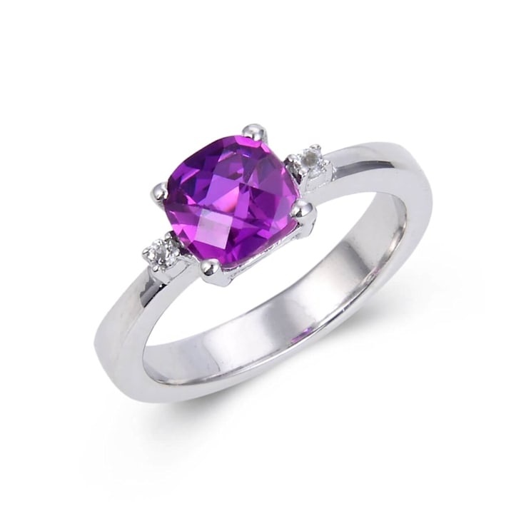 Classic Cushion Created Purple Sapphire Ring