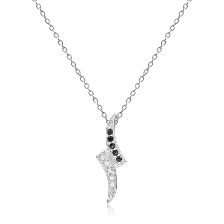 Petite Round Genuine Black Sapphire and White Sapphire Sterling Silver
Pendant With Chain