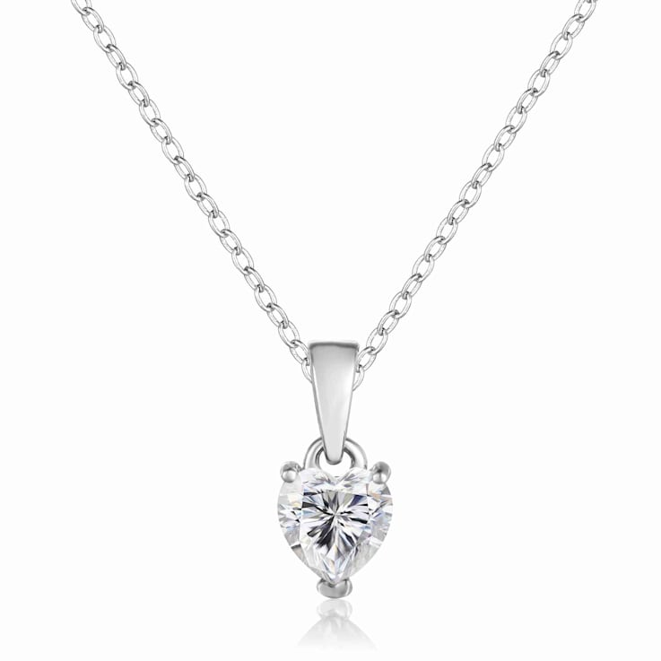 Moissanite Heart Shaped Sterling Silver Pendant With Chain