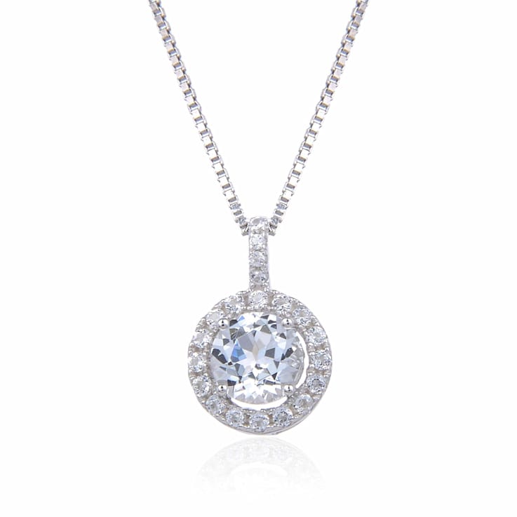 Classic Round White Topaz Sterling Silver Pendant With Chain