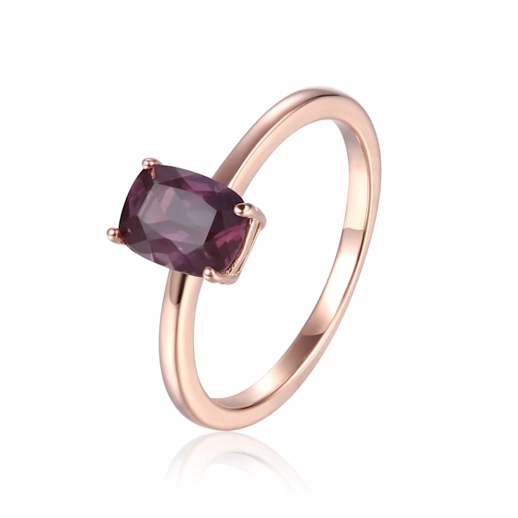 Cushion Created Alexandrite in Rose Gold Plated Solitaire Ring