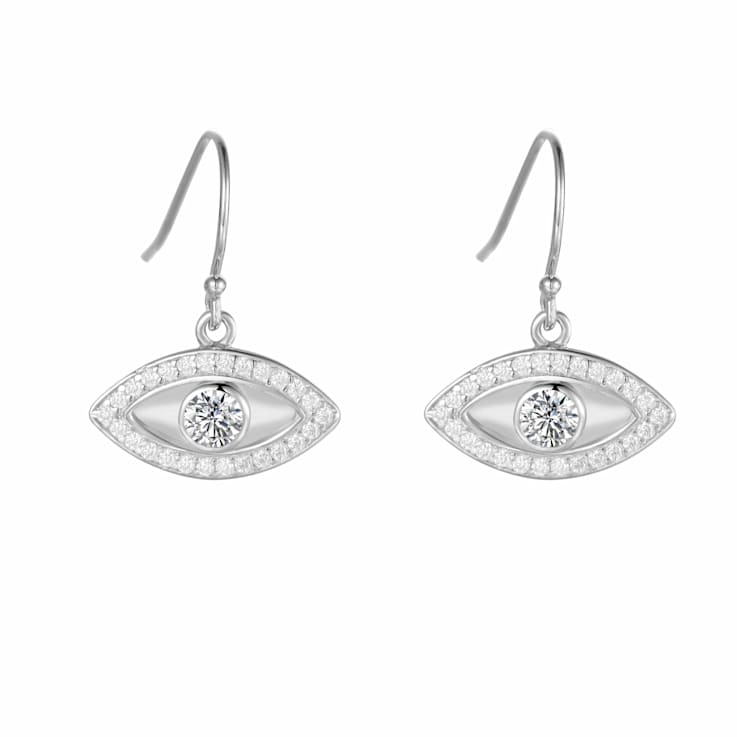 White Topaz Rhodium Over Sterling Silver Evil Eye Earrings