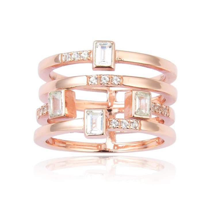 Solid Baguette White Topaz Rose Gold Plated Sterling Silver Ring with
All Natural White Sapphire