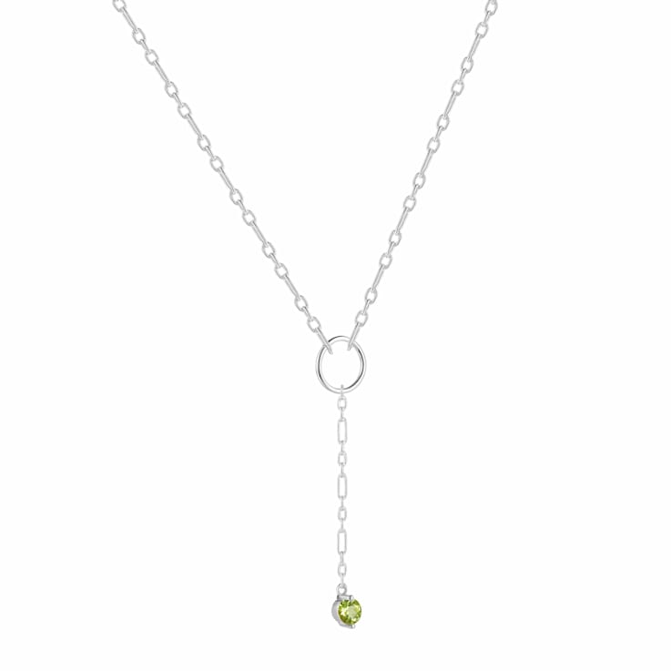 Round Peridot Rhodium Over Sterling Silver Dainty Necklace