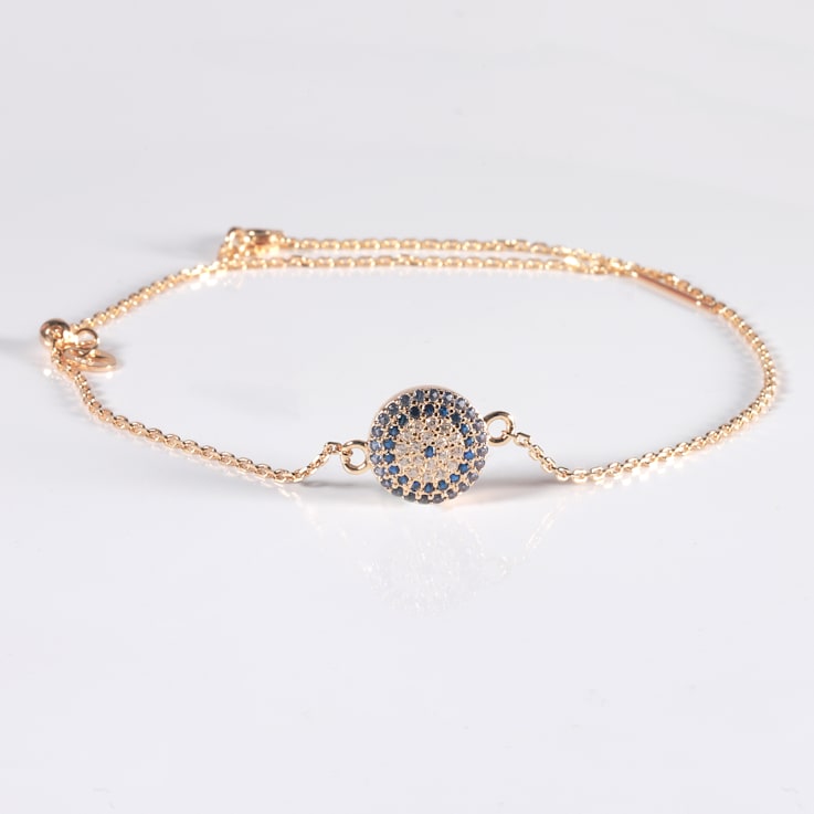 Moissanite And Lab Created Sapphire Evil Eye 14K Yellow Gold Plated Bracelet